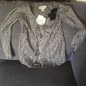 Gray blouse with black floral print